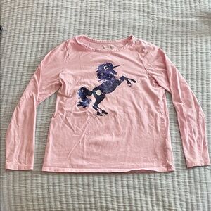 Lands' End UGC Sz S Pink Long Sleeve Shirt Space Unicorn Design